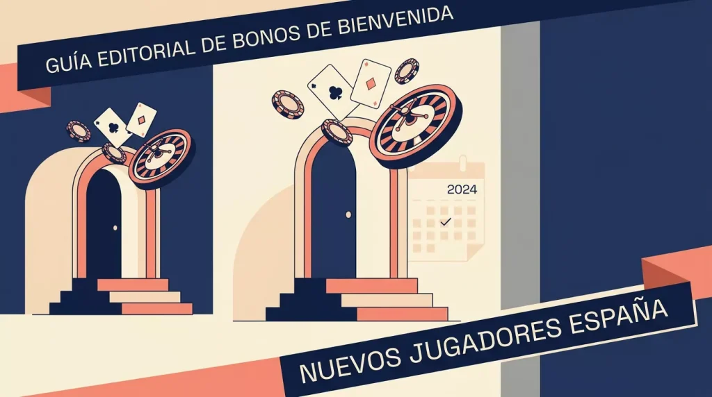 Ilustración conceptual de una puerta digital con un sello de bienvenida, sin marcas comerciales