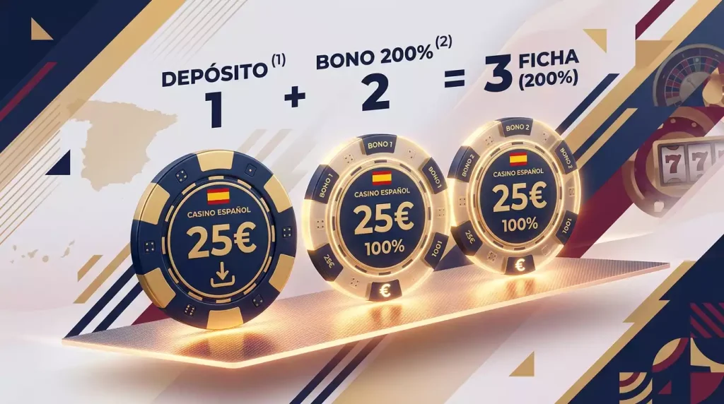 Cálculo visual de un bono del 200% sobre un primer depósito en un casino online español
