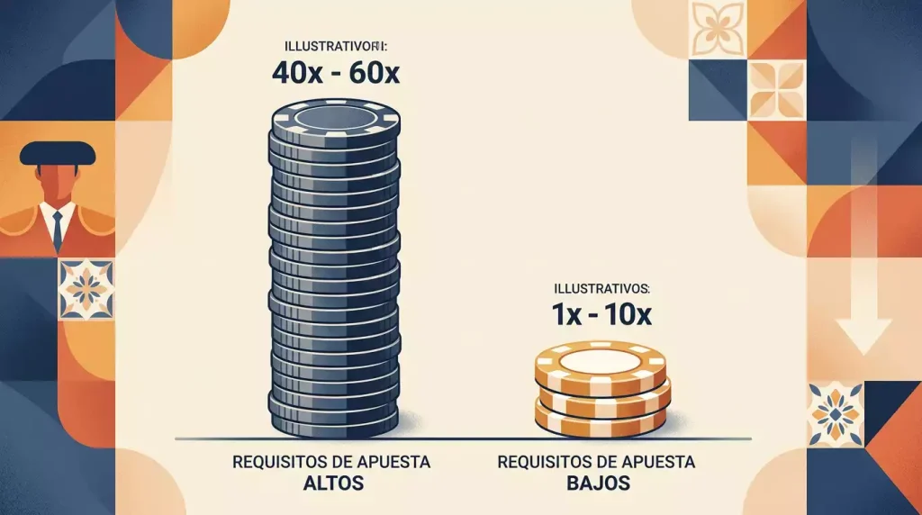 Comparación visual entre rollover alto y rollover bajo en bonos de casino